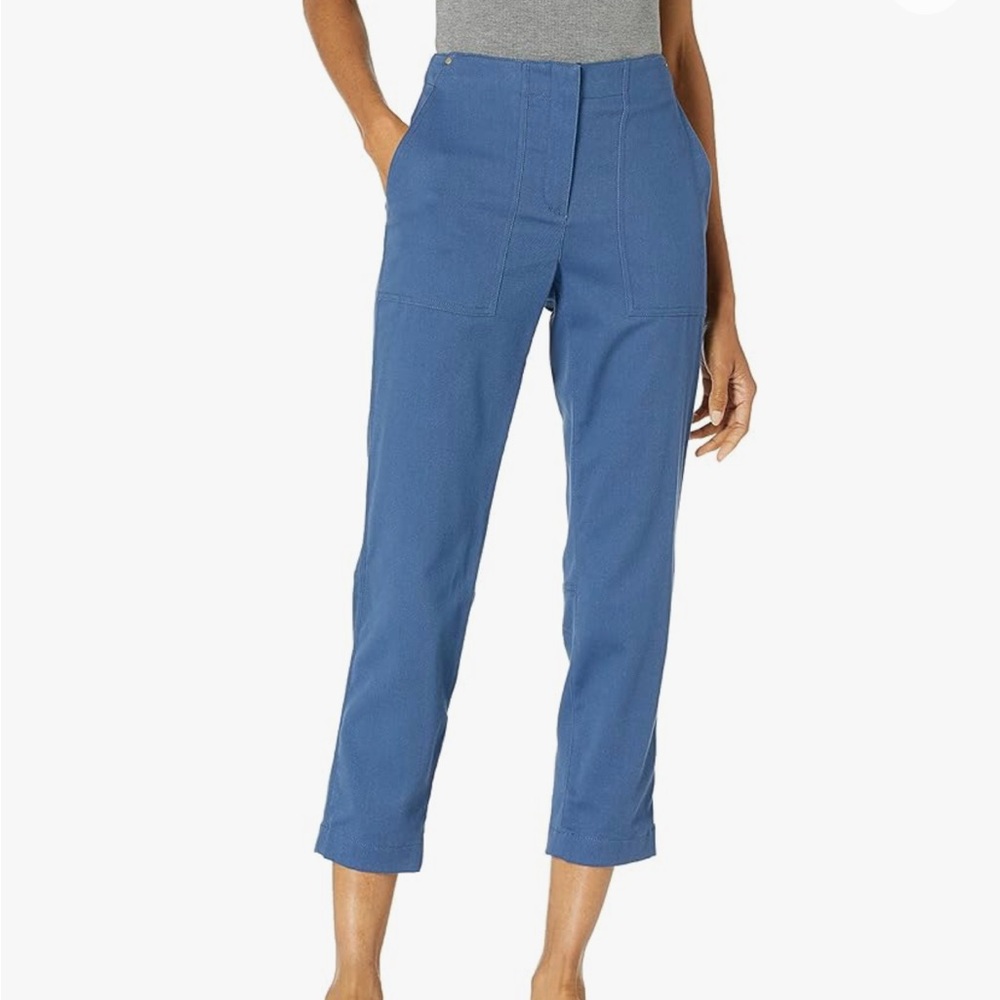 Theory Treeca Ts Casual Blue Drape Cotton Blend Slim Tapered Crop Pant Womens 6